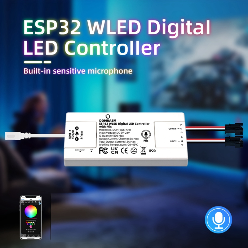 【Latest model】 Addressable Light Strip Controller WLED Strip Controller Addressable Led Controller with Microphone Works with HA for Voice Dimming Supports RGB+IC ราคา 579 บาท*ส่งฟรี