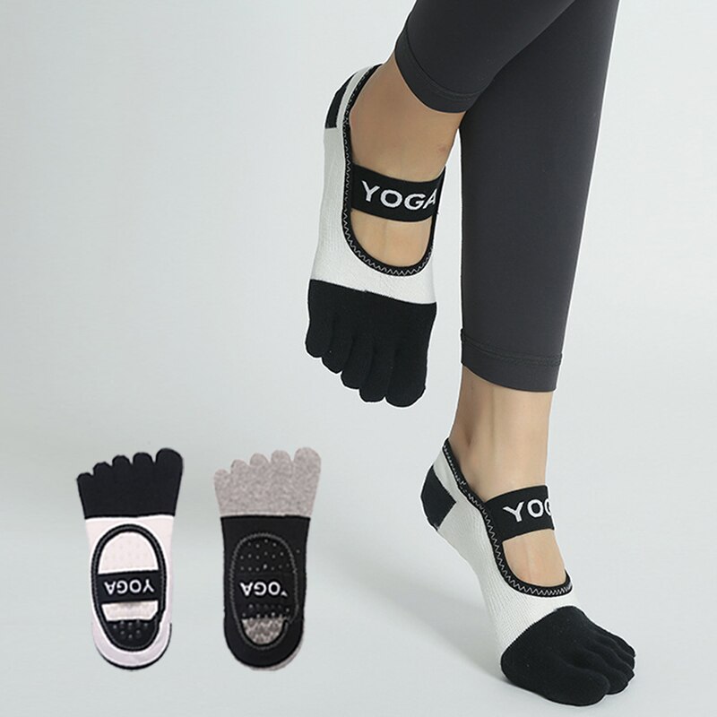 Mùa Hè Phụ Nữ Năm Toed Dot Silicone Yoga No-Show Vớ Cotton Chắp Vá Không chống trơn trượt Tất chống trượt