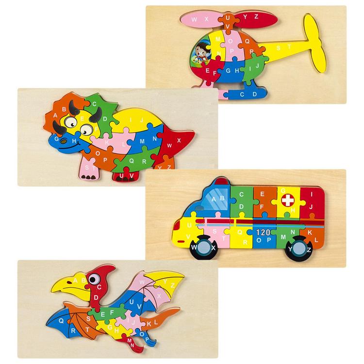 Wooden Animal Puzzles for Toddlers Wooden Dinosaur & Vehicle Pattern
