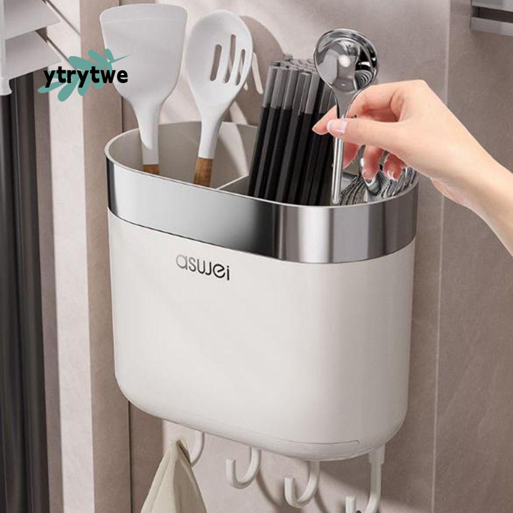 YTRYTWE Sức chứa lớn Giá giữ đũa gắn tường Nhựa Có thể tháo rời Hộp đựng muỗng đũa Đa chức năng Có móc Giá đựng đũa Cho nhà bếp