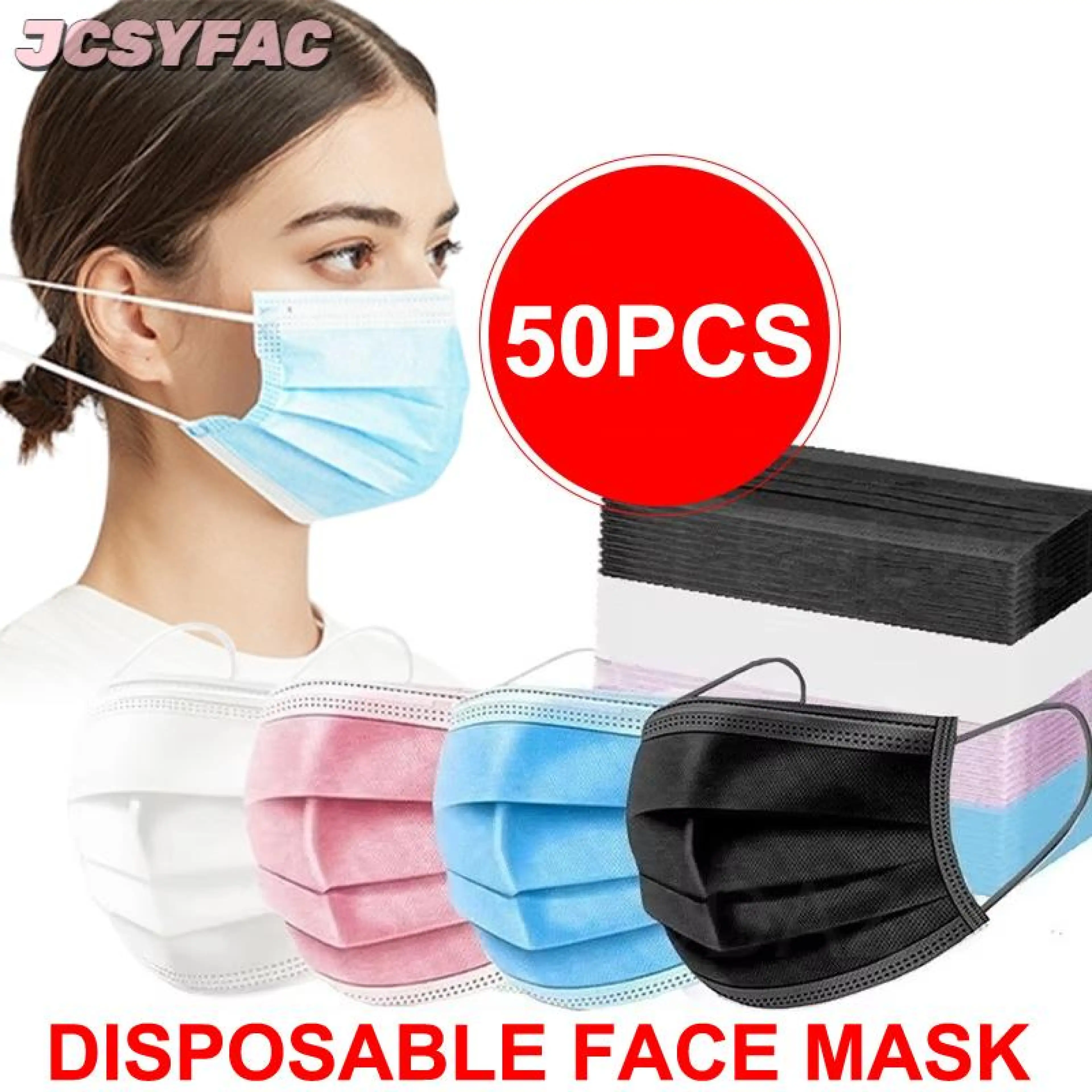 Jcsyfac 3-Layer Face Mask, 50 Pieces, Melt-Blown Fabric, Safe to Use, Disposable, Anti-Dust Mask, Mask for Adults, Blue, Non-Woven