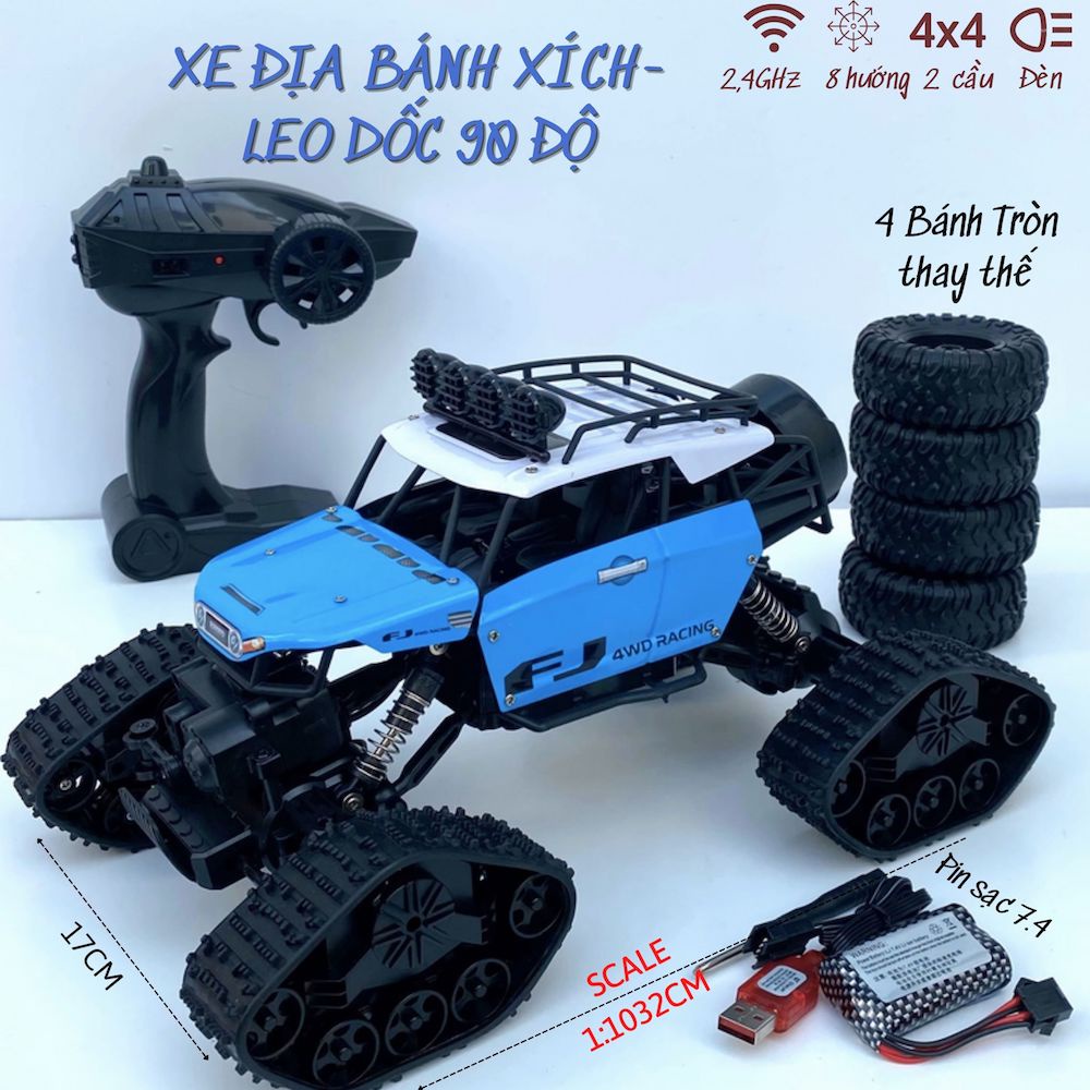 Xe điều khiển từ xa leo dốc 90' - tốc độ cao - động cơ 2 cầu mạnh mẽ(4 bánh xích+4 bánh tròn)