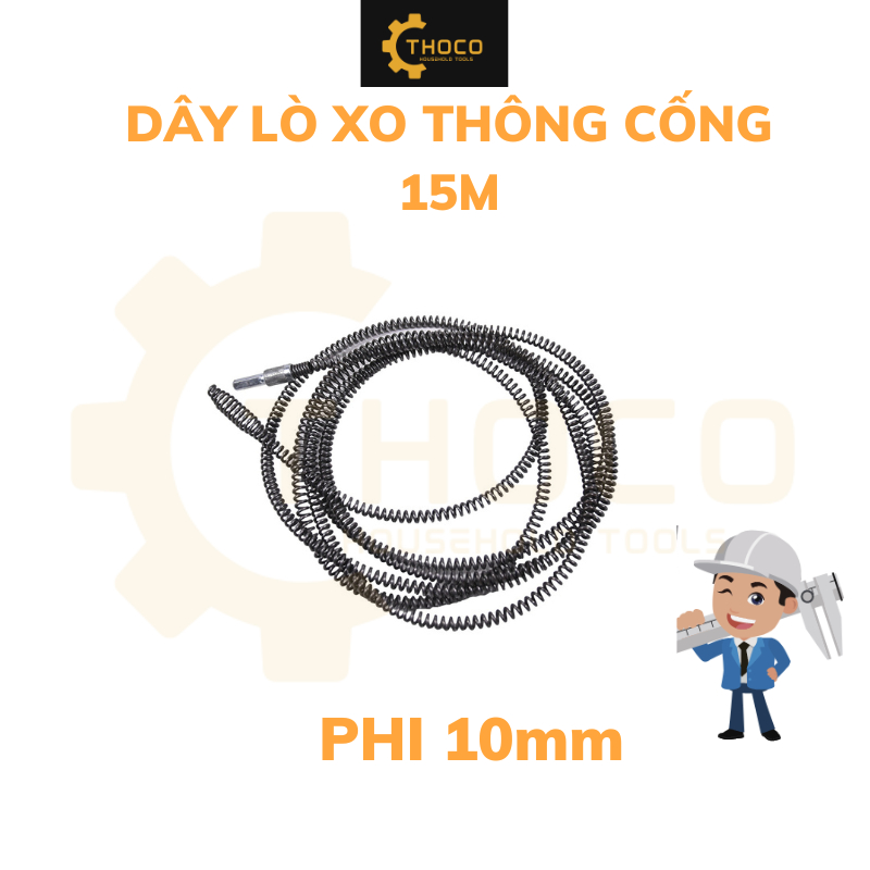 Dây thông tắc bồn cầu/toilet cống sàn nhà vệ sinh, sân thượng lò xo thép loại phi 10mm chiều dài 15m