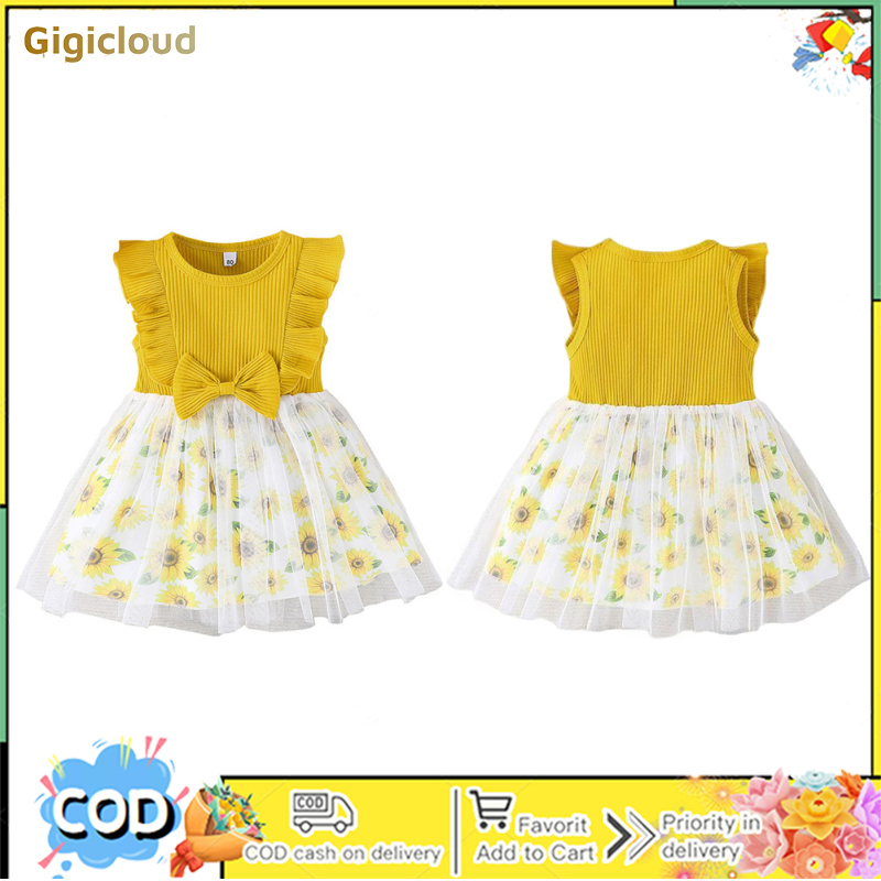 Girls Cotton Round Neck Dress Sleeveless Bowknot A Line Tulle Princess Dresses Summer Casual Beach Sundress ราคา 222 บาท*ส่งฟรี