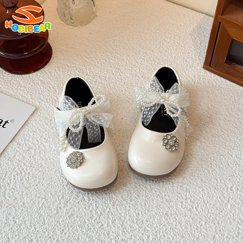 Hobibear nơ đáng yêu ánh sáng trang trí kim cương cô gái' Giày da nhỏ phong cách Hàn Quốc Hoang Dã cá tính ánh sáng không chịu mặc trượt ánh sáng kim cương cô gái' Giày da nhỏ