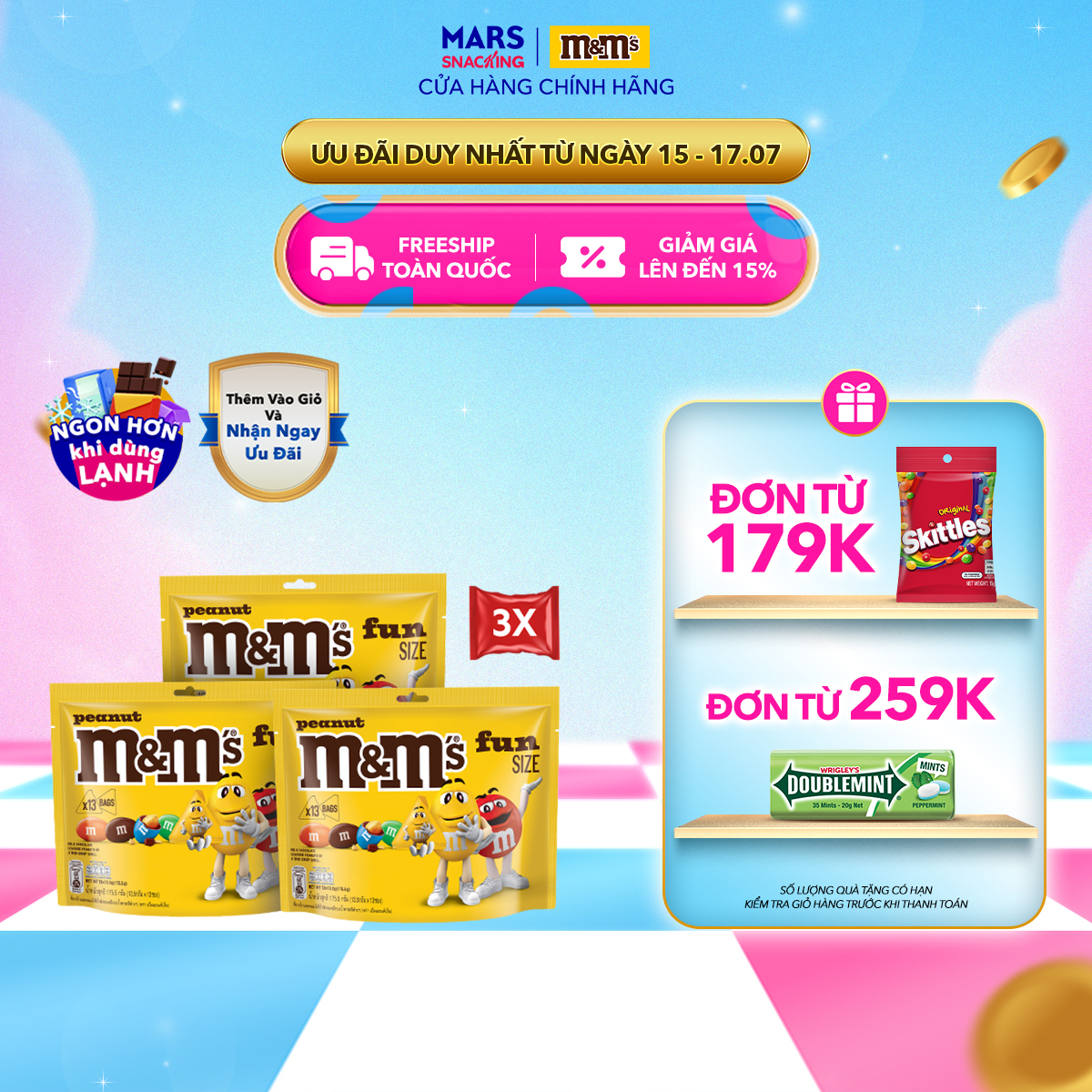 Combo 3 Túi Kẹo Sôcôla Đậu Phộng M&M's (3 túi x 175.5g)