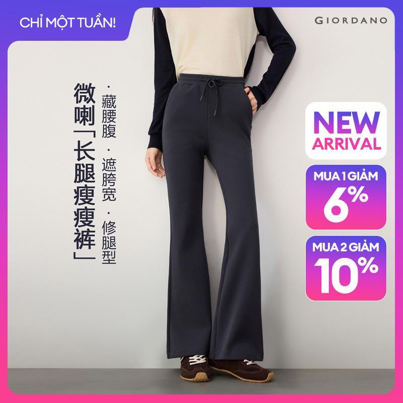 GIORDANO Women Pants Elastic Waist Pique Pants Solid Color Slim Fit Fashionable Casual Bootcut Pants 05416866