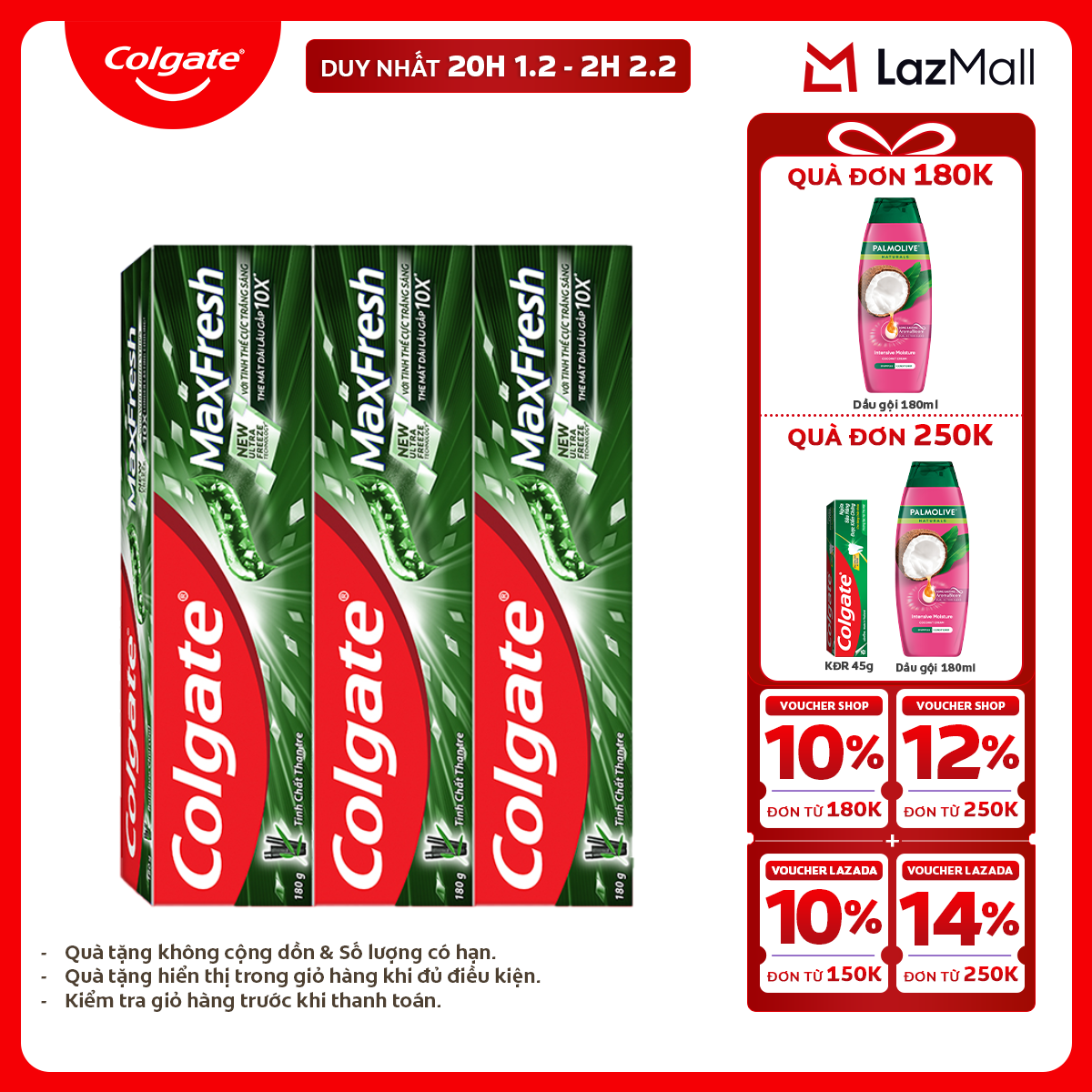[Chỉ 20H 1.2 - 2H 2.2_X2 Voucher giảm 26%] Bộ 3 Kem đánh răng Colgate MaxFresh ULTRAFREEZE the mát 