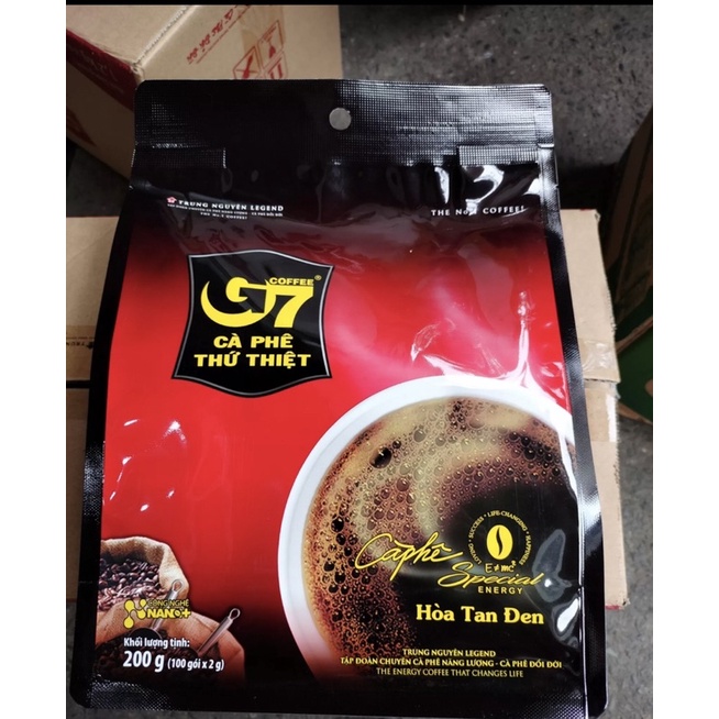 Đen không đường b100 cà phê g7 hòa tan đen bịch 100 sachets