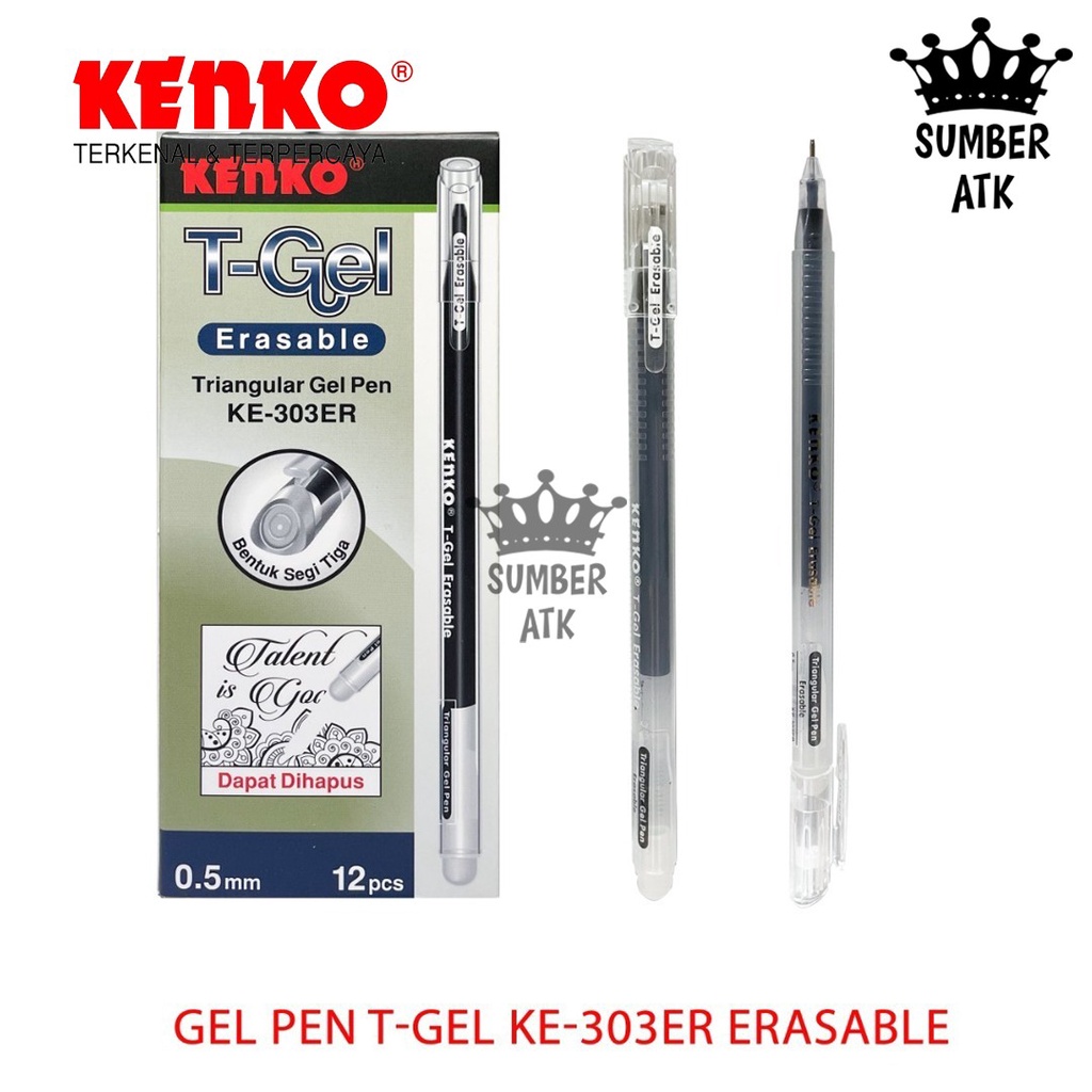 Gel Pen Erasable KE-303ER T-Gel Triangular Black 0.5MM Pulpen Bisa Dihapus
