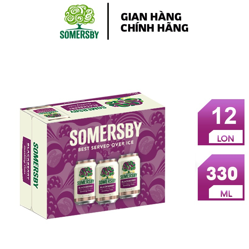 Thùng 12 Lon Nước táo lên men Somersby Blackberry vị mâm xôi 330ml
