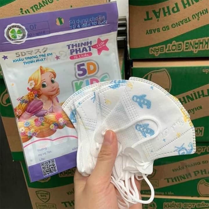  Thùng 100 chiếc khẩu trang cho bé 5D KIDS THỊNH PHÁT họa tiêt cho bé 5 tới 12 tuổi 