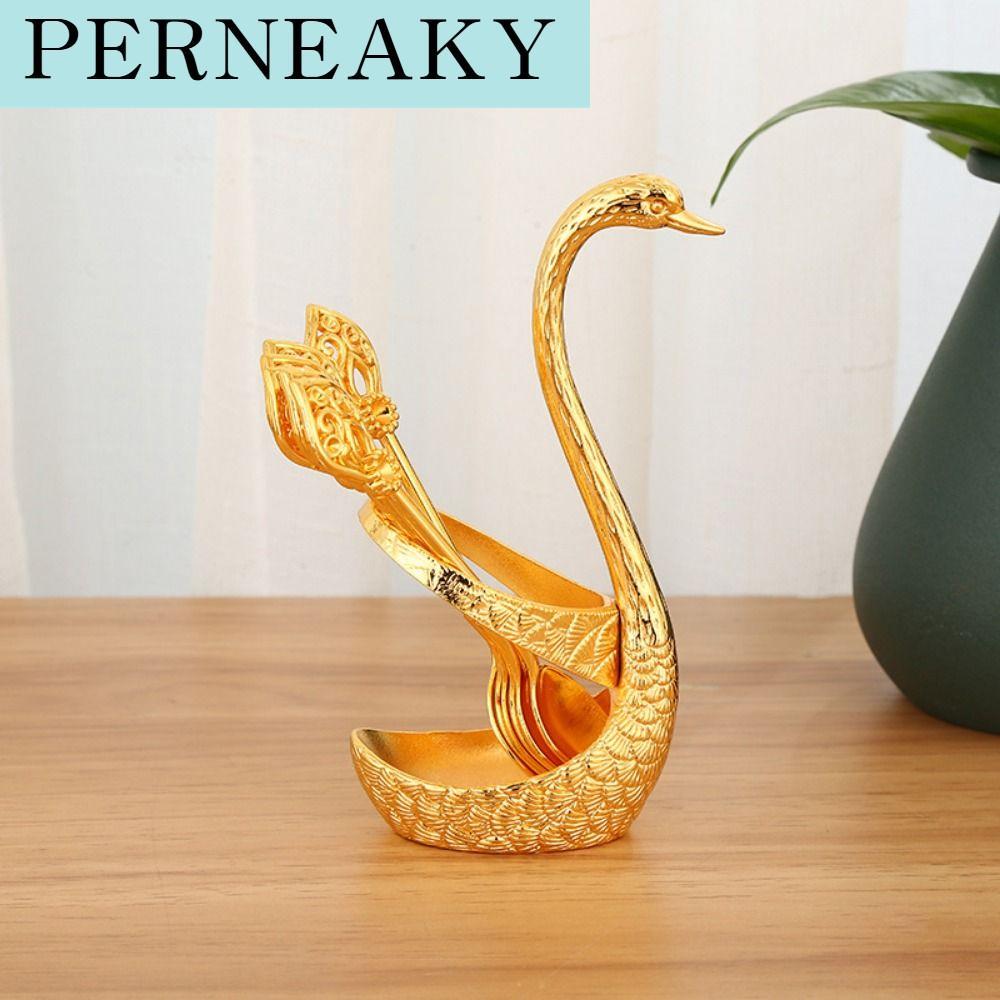 PERNEAKY 6Pcs โลหะผสมสังกะสี ช้อนผลไม้สวอน สง่างาม พร้อมฐานรูปทรงหงส์ ช้อนตักกาแฟ ชุดภาชนะอาหาร ความหรูหรา ช้อนตักเค้ก น้ำชายามบ่าย ราคา 455 บาท*ส่งฟรี