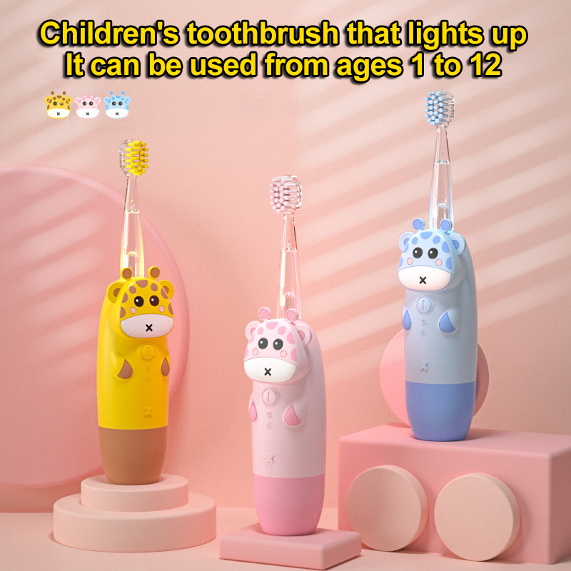 ZZOOI Children 3-12 years old ultrasonic electric toothbrush cartoon pattern colorful luminous toddler toothbrush tooth whitening IPX7