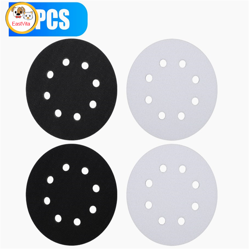 4 Pack Round Flocking Sandpaper Dustless Hook Loop 8 Holes Design 5 Inches Soft Density Sponge Pads Sanding Discs