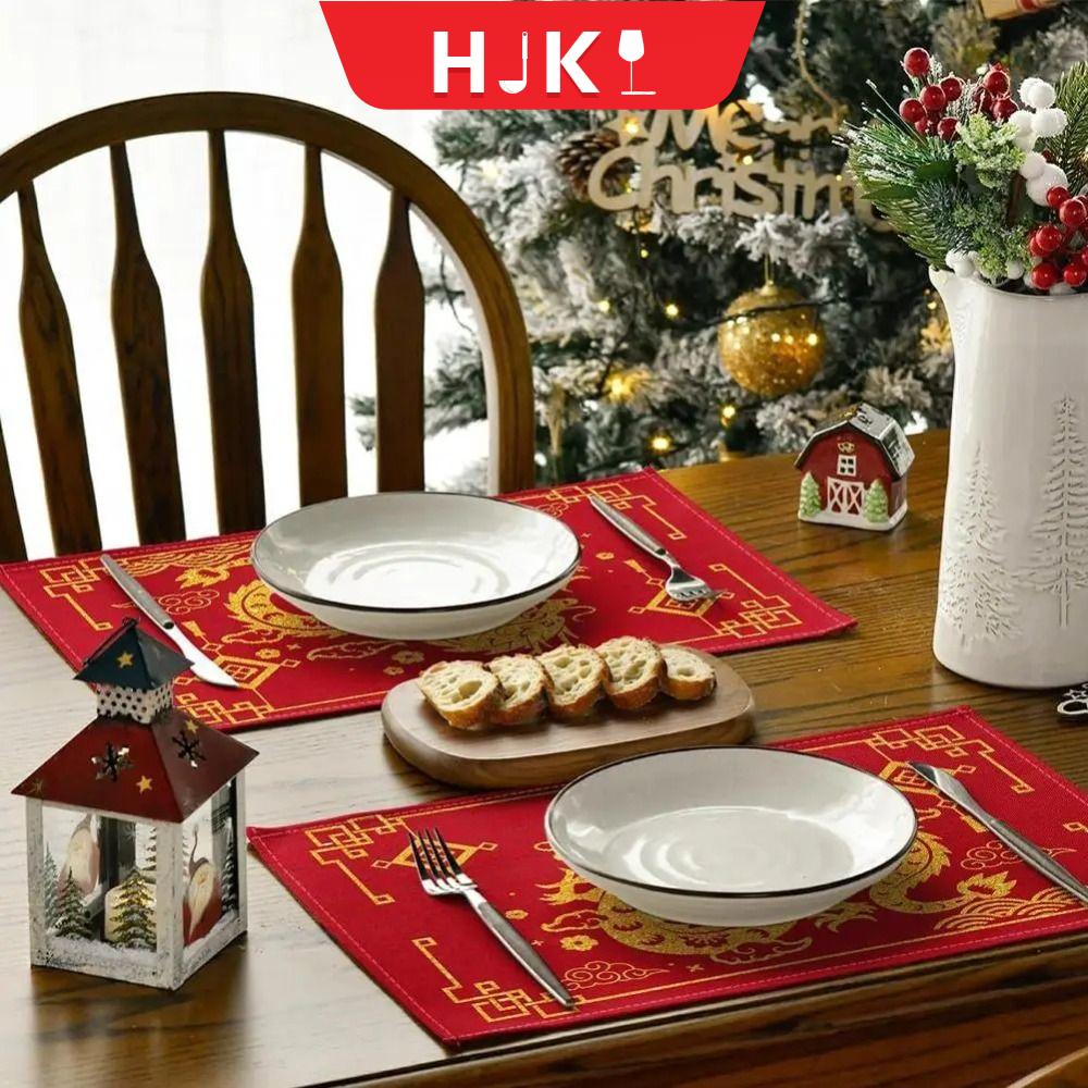 HJKL Phong cách Trung Quốc Khăn trải bàn hình rồng hoàng đạo May mắn Rồng Vàng Khăn trải bàn Trang trí bàn ăn Dải dài Cho 1 cái/4 cái Năm mới