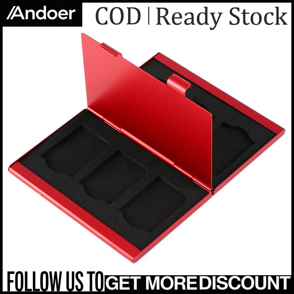 Andoer อลูมิเนียมแบบพกพาสำหรับ 6 ชิ้น SD กล่องเก็บการ์ดหน่วยความจำกรณีผู้ถือ Protector พกพาง่าย ราคา 159 บาท*ส่งฟรี