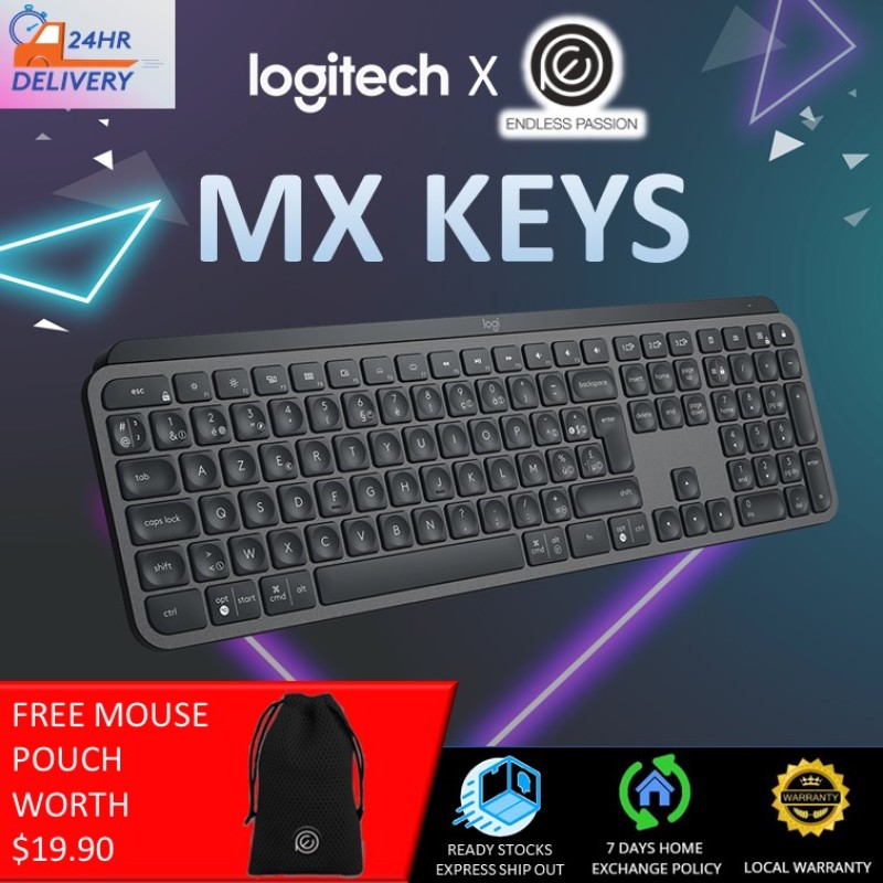 Logitech MX Keys Advanced Illuminated Wireless Keyboard, Bluetooth, Tactile Responsive Typing, Backlit Keys, USB-C, PC/Mac/Laptop Windows/Linux/IOS/Android, English Layout - Graphite Black [24 hours delivery] Singapore