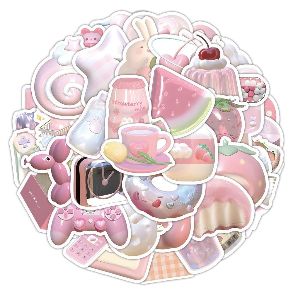63pcs Cute 3D Korean Pink Stickers Ins DIY Material Stickers Decor Phone Case Stationery Sticker