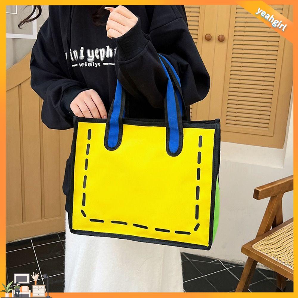 YEAHGIRL Di động Túi xách vẽ 3D Nylon Sức chứa lớn Túi tote đeo vai  Hoạt hình Túi mua sắm vải bố