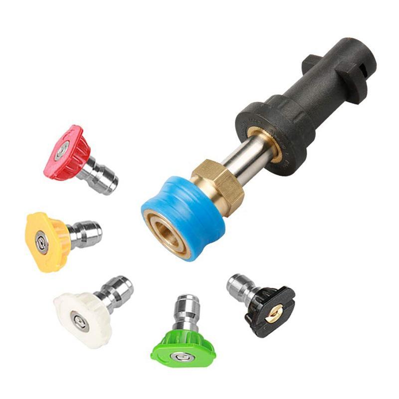 Pressure Washer Adapter with 1/4 Inch Blue Holder Coupler Brass Female Quick Connector and 0.8 Inch Wand, 5 PCS Color Pressure Washer Nozzles Tips,Fit for Karcher K Series.