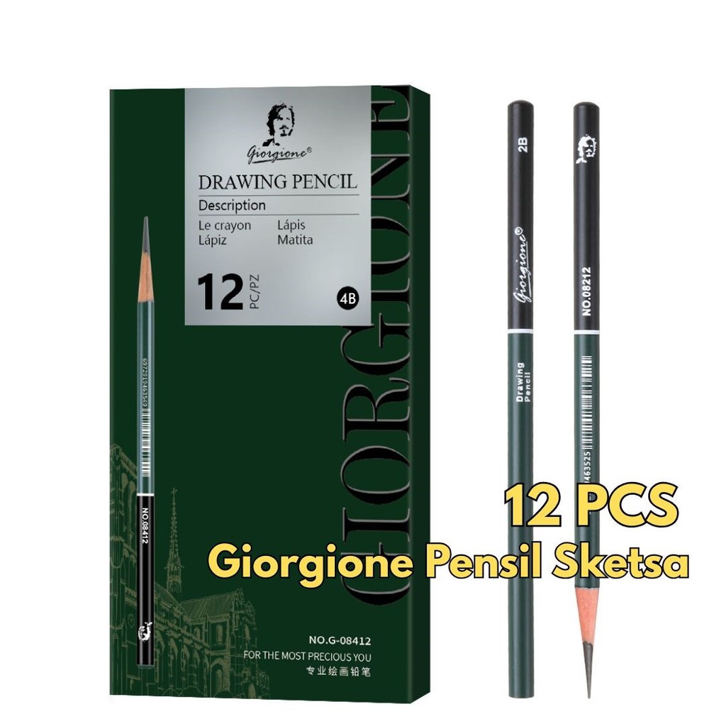 Giorgione Set 12pcs BR295 Pensil Sketsa Lengkap Mix Campur 2H/HB/2B/4B/8B