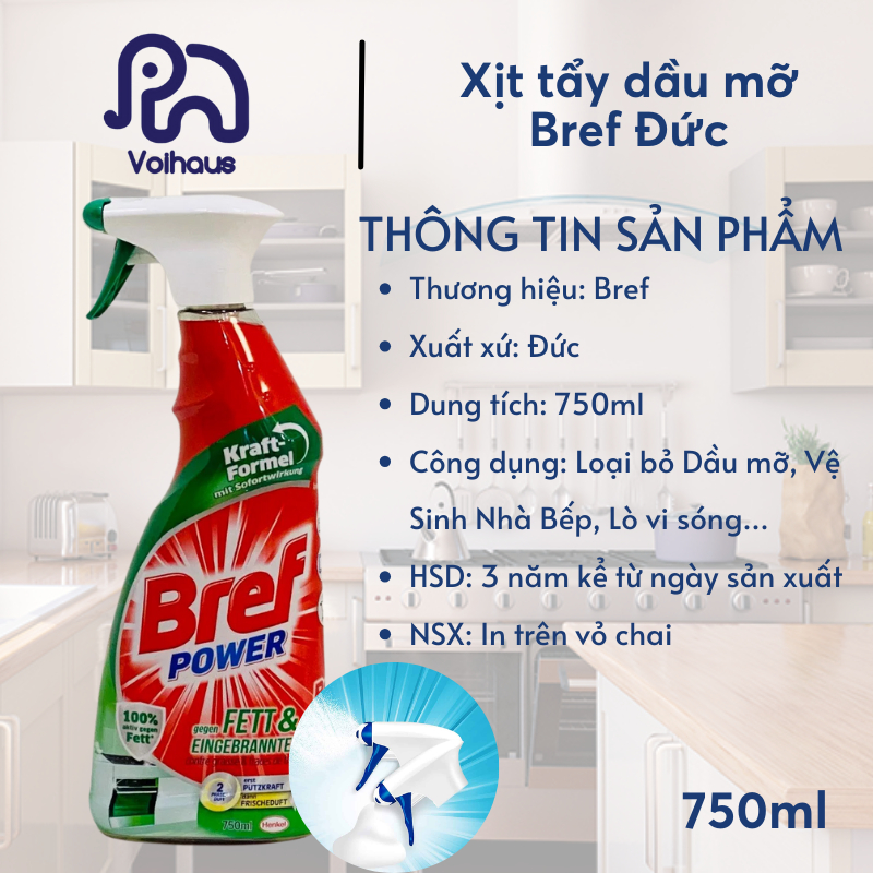Chai xịt tẩy rửa dầu mỡ bref power – chai 750ml