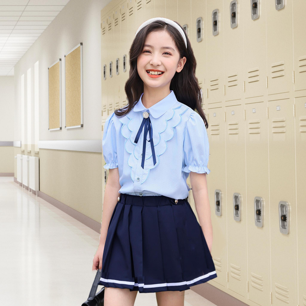 Áo sơ mi cho bé gái A7 -C4 size đại 14-45kg chất lụa mềm mát thấm hút mồ hôi