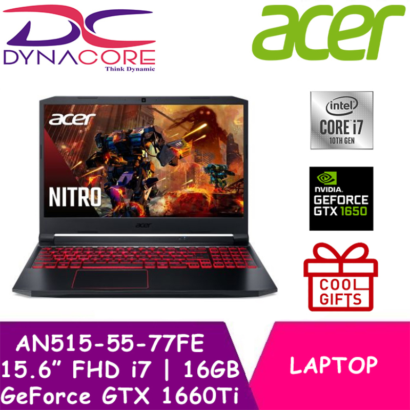 DELIVERY IN 24 HOURS】 DYNACORE - Acer Nitro 5 AN515-55-77FE Gaming laptop 15.6 IPS FHD 144Hz | i7-10750H | 16GB / 32GB DDR4 RAM | GTX1660Ti-6GB DDR6 | 1TB PCIe SSD | Wifi 6 AX | Win10 Home | 2Yrs Acer Warranty