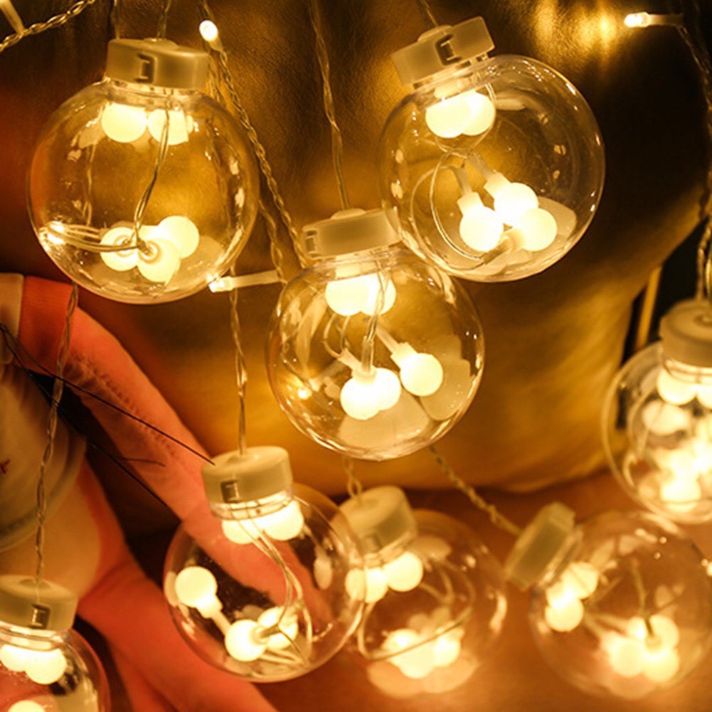 Đèn Rèm bóng banh trang trí decor phòng, ngang dài 4m thả 12 bóng tròn, Dây đèn LED trang trí Noel Tết