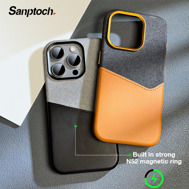 Sanptoch For Magsafe Premium Leather Phone Case For iPhone 16 15 14 13 12 Pro Max Built in Card Slot Back Cover For iPhone 16 Pro Max Luxury Shockproof Protection Casing