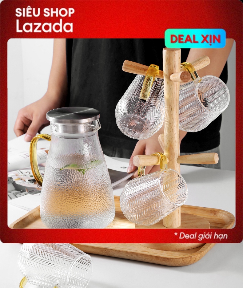 Giá treo ly cốc hình cây 6 móc size lớn chất liệu gỗ đặc cao cấp phong cách Nhật Bản, trang trí, decor bàn độc đáo