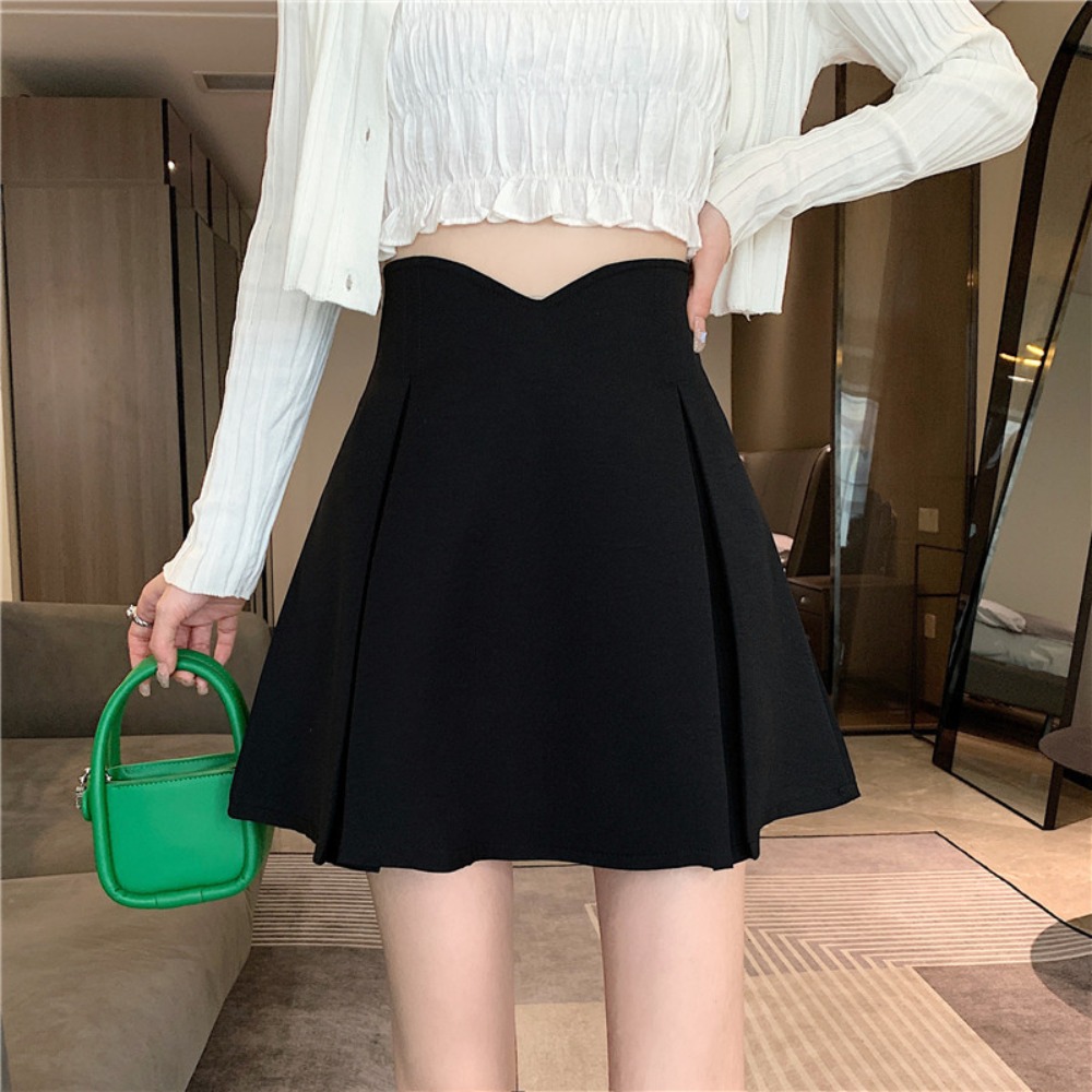 LDMPDQ Preppy Style High-waisted Slimming Black Dress Sweet Black High Waist Micro Skirt Fashion Popular A-line Skirt Women