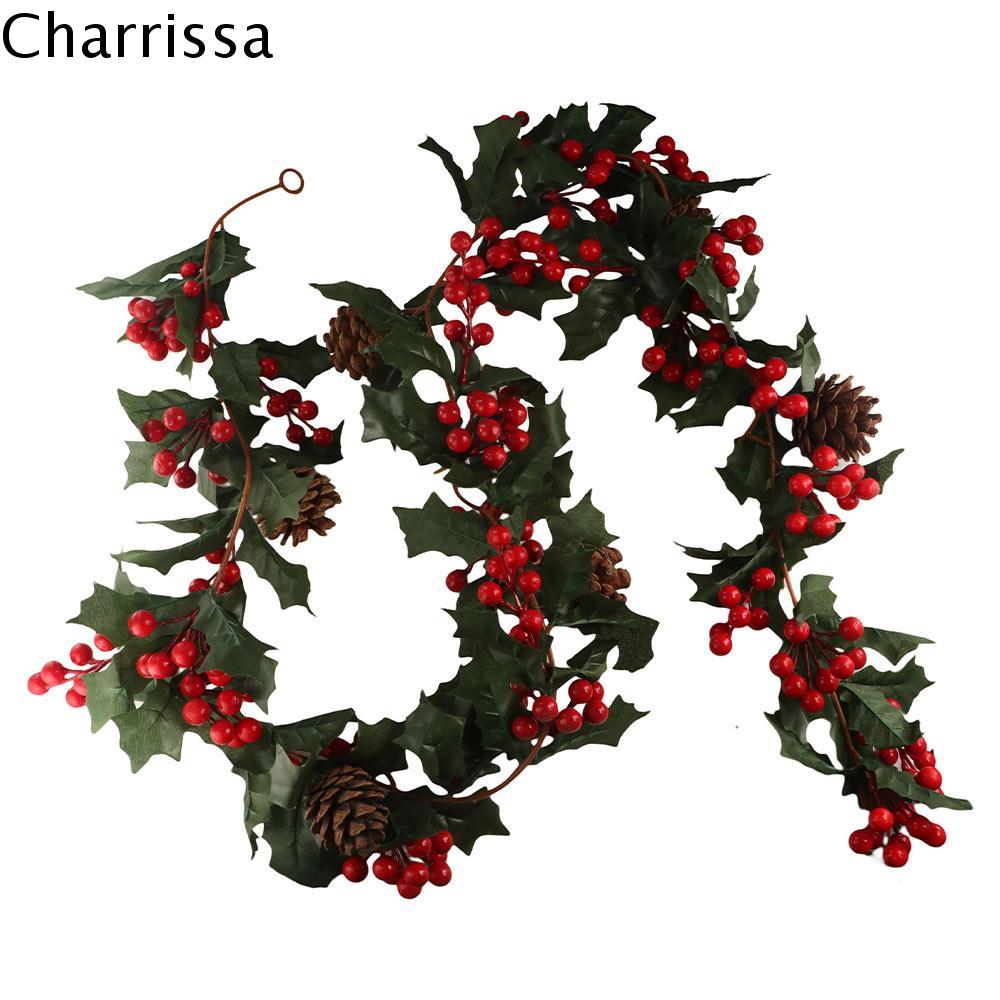 CHARRISSA Cây xanh Vòng hoa quả mọng giáng sinh Thực tế Nhựa Mô phỏng cây thông nón giáng sinh Cây Giả Thủ công Vòng hoa giáng sinh quả mọng đỏ Trang trí tiệc cưới