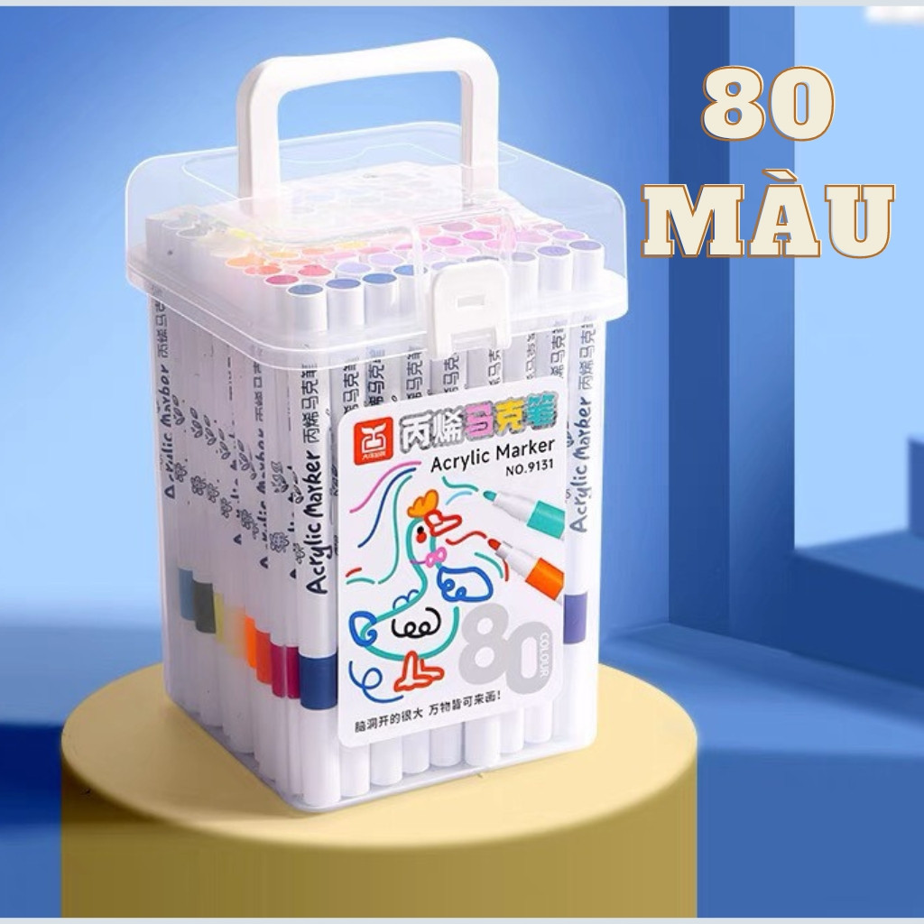 Bộ Bút màu 80/100/120 Bút Acrylic Marker 9131 Chống Nước Vẽ Trên Mọi Chất Liệu Lau Được Dính Lên Da 