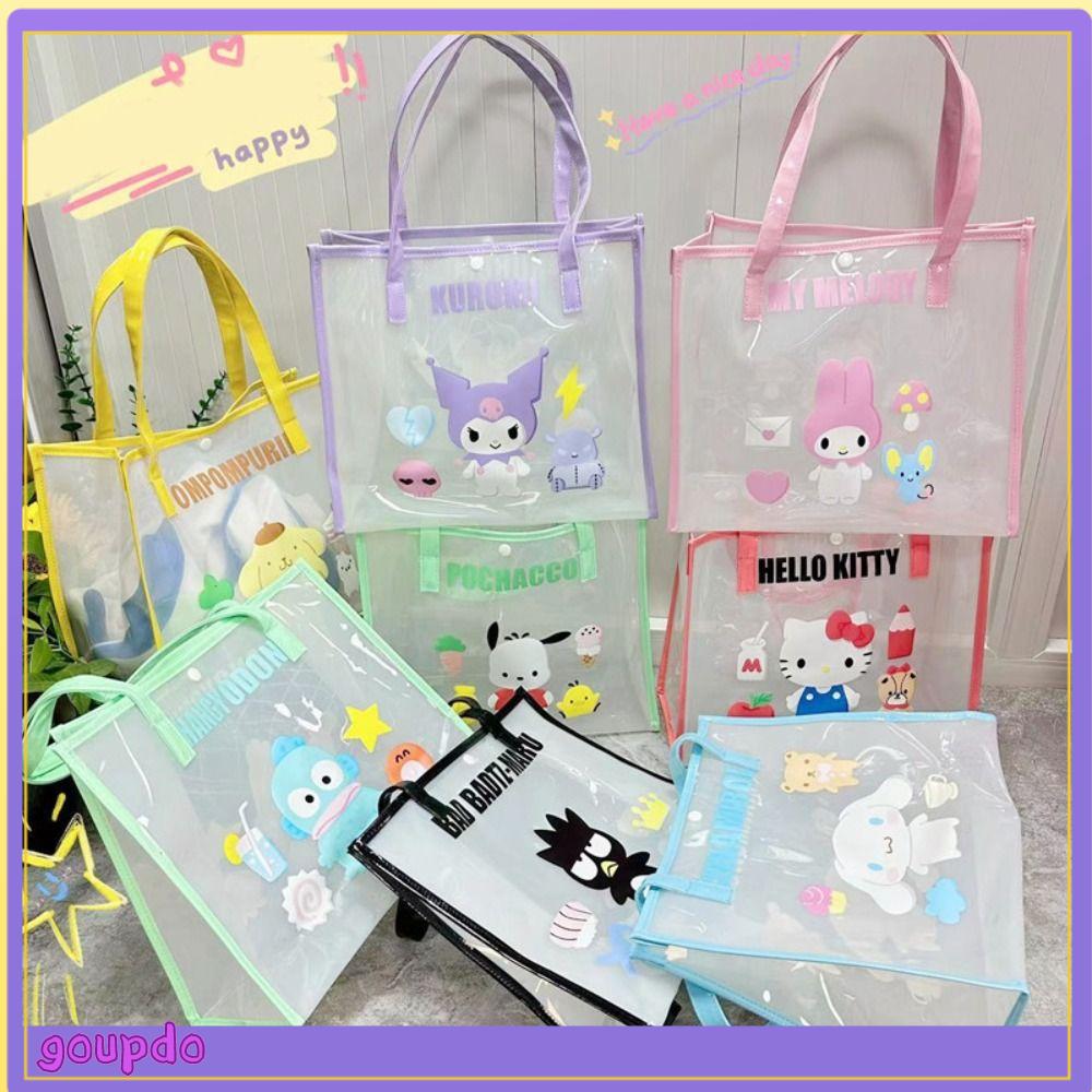 GOUPDO Trong suốt Túi xách thạch sanrios Anime Hoạt hình dễ thương Túi tote du lịch  Tay cầm bền Túi giặt