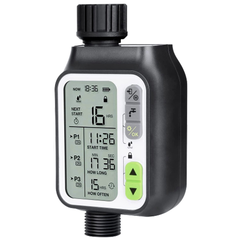 Rain Sensor Hose Timer, Watering Timer with 3 Separate Programs, Automatic Garden Watering System, Large LCD Screen
