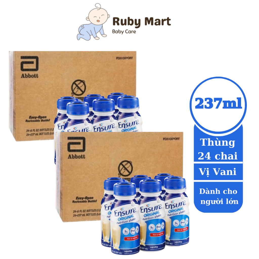 Date T10 24  Combo 2 Thùng 24 chai sữa bột pha sẵn Ensure Vani Chai 237ml