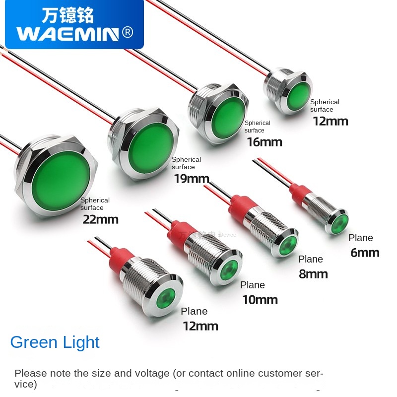 Đèn Tín Hiệu LED Kim Loại WAEMIN Đơn/Đôi/Ba Màu 6MM 8MM 10MM 12MM - Chống Nước 110-220V Tự Động Hóa - 6Mm 110-220V - Đèn Xanh