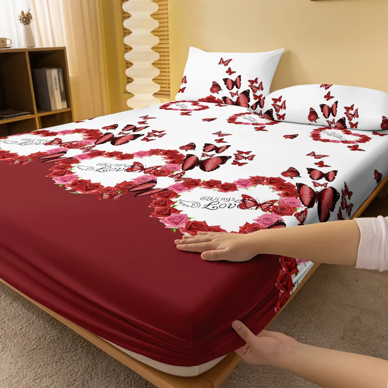 {fthyj} 1 Simple Modern Butterfly Printed Matte Fitted Sheet, Bedroom Printed Bed Cover, Bedding (Excluding Pillowcases)