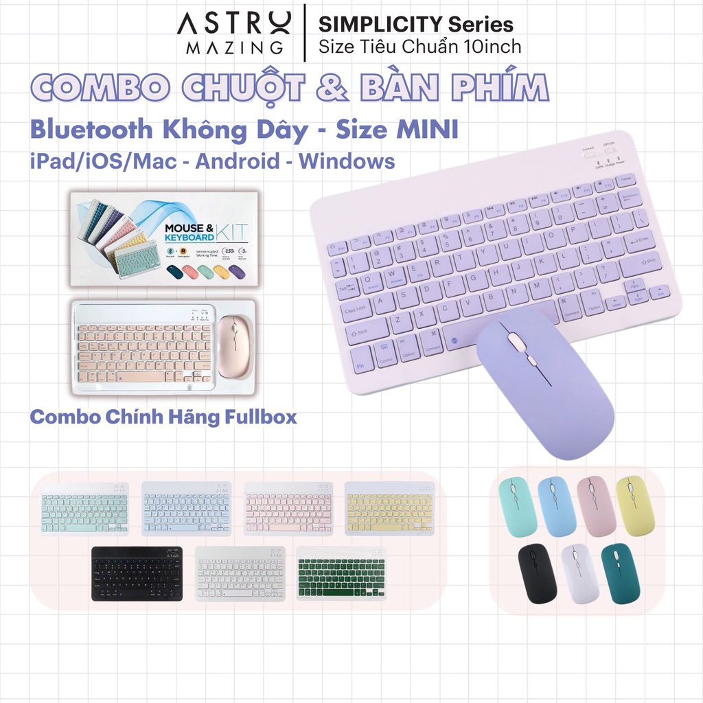 Combo chuột và bàn phím AstroMazing bluetooth không dây size mini cho máy tính bảng, tablet táo, ip, laptop