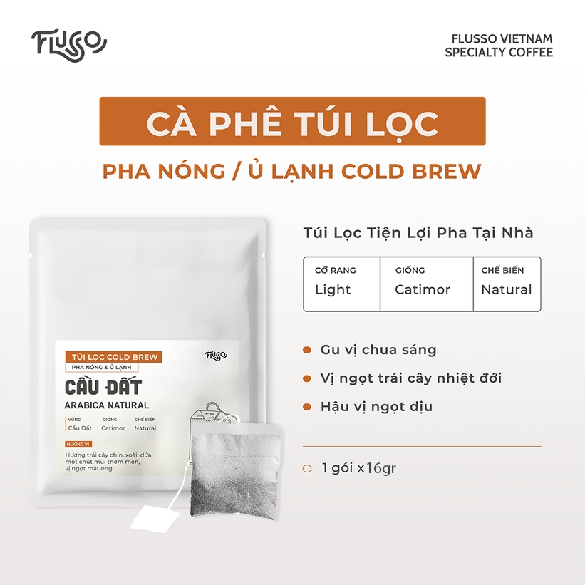 Gói Cà Phê Đặc Sản Túi Lọc Ủ Lạnh Cold brew Flusso - Hương vị trái cây