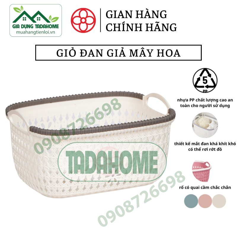 Giỏ nhựa đựng đồ đan hoa có tay cầm 3377 việt nhật - tadahome