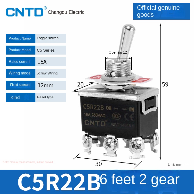 Công tắc gạt Kiểu Đặt Lại C5R22B Changde | tùy chọn C511A/C5R12A/C5R22B - Tự Phục Vị/Tự Khóa, 15A, Đa Dạng Model Cho Điều Khiển Công Nghiệp