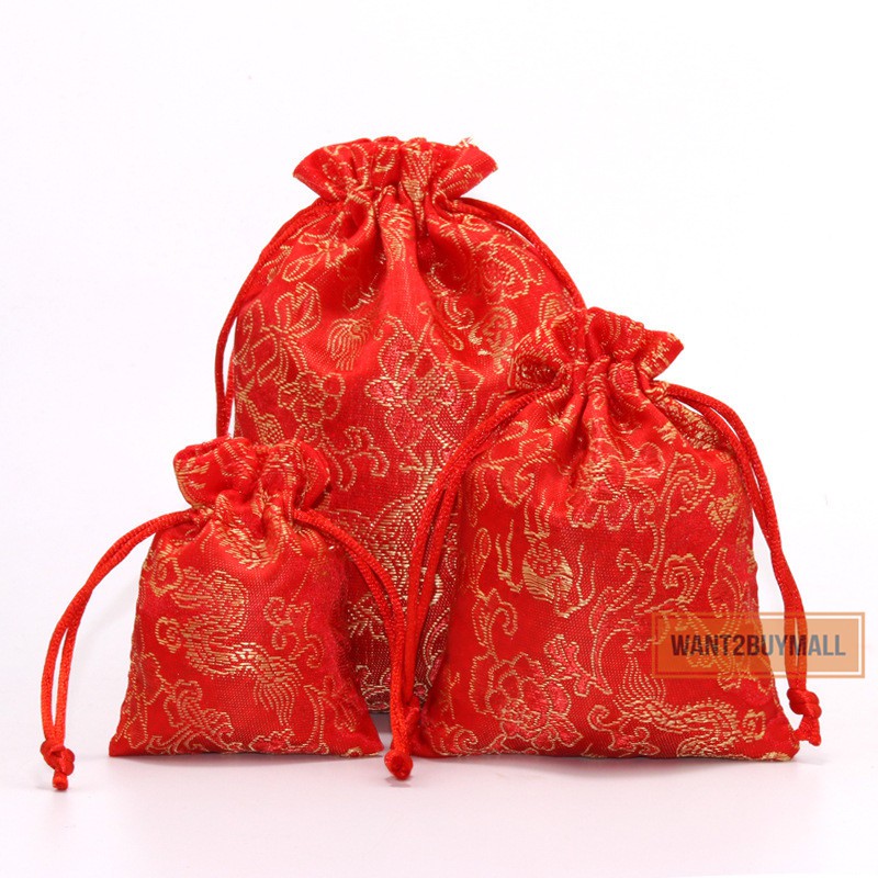 UMI Chinese Classic Dragon Drawstring Jewelry Ornaments Lucky Storage Beam Mouth Small Cloth Packaging Pouch Bag 首饰珠宝佛珠袋