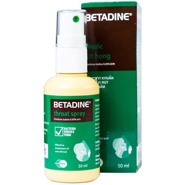 Thuốc xịt họng Betadine 0.45% trị viêm miệng chai 50ml