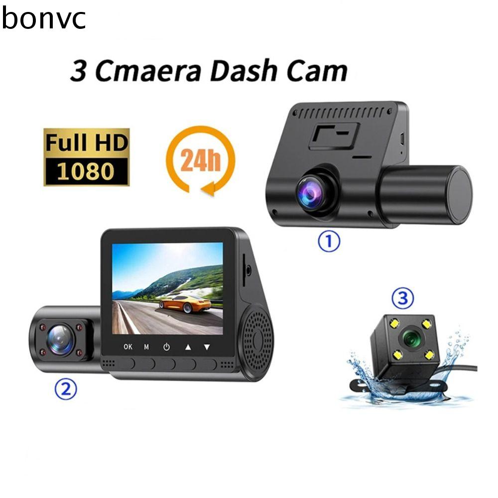 BONVC 3-len Camera hành trình mini 3 kênh cho xe hơi HD 1080P 2 inch Máy Quay Video Xe Hơi 3 Camera 