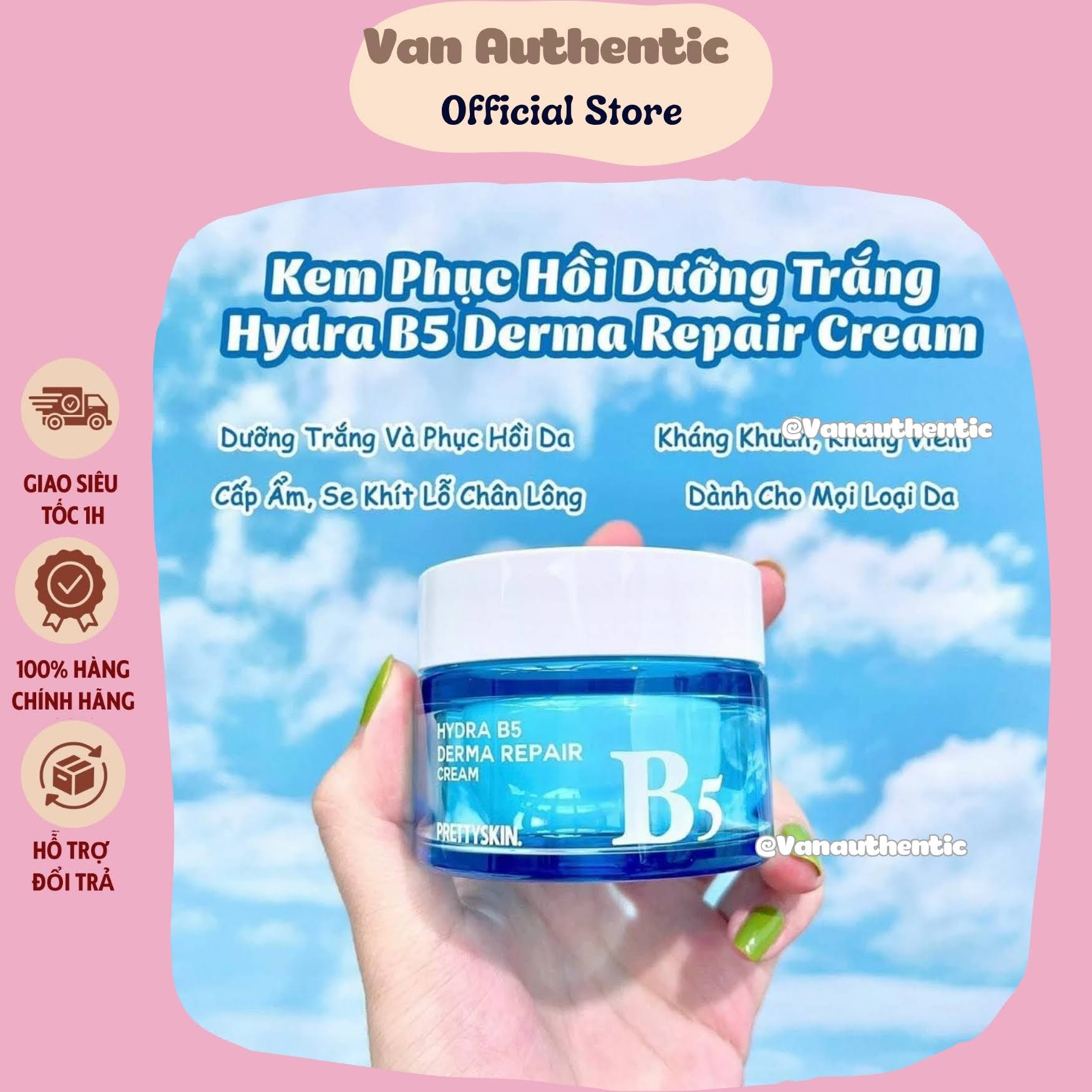 Kem dưỡng B5 Prettyskin Hydra B5 Derma Repair Cream dưỡng ẩm da mặt phục hồi da Hàn Quốc Chính hãng 52ml