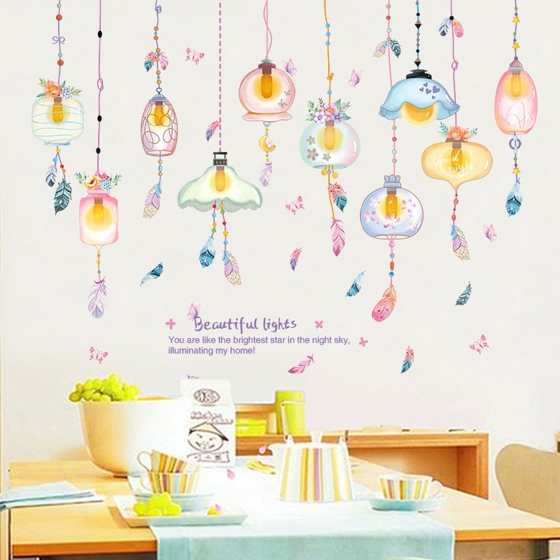 Tranh decal dán tường LỌ CHÙM ĐÈN xinh xắn - Decal dán tường phòng khách️