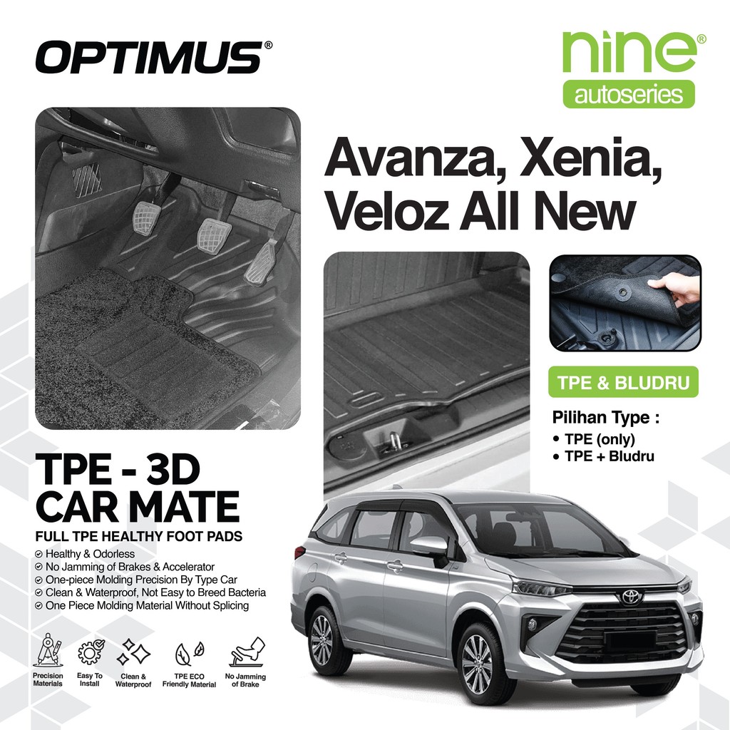Karpet Mobil Daihatsu Xenia PREMIUM TPE 3D Bludru Full Set Bagasi Anti Slip Waterproof PNP OPTIMUS Harga 629,900 rupiah*Gratis Ongkir